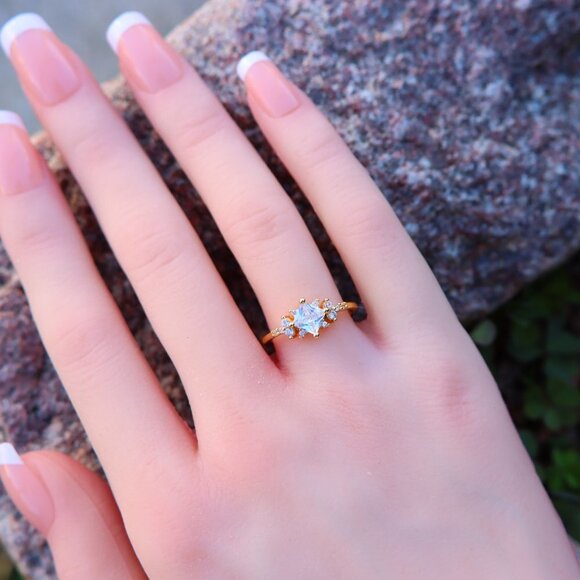 Noble Square Flower Gold Plated Princess Ring for Women, UNVCM074-6 - Picture 6 of 8